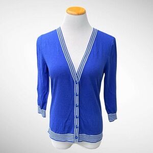 Banana Republic Blue & White Cardigan Sweater 3/4-Sleeves